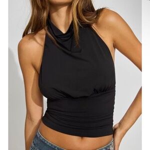 Garage Clothing High-Neck, Low Back- Black Halter Top Size L runs sm (6-10)